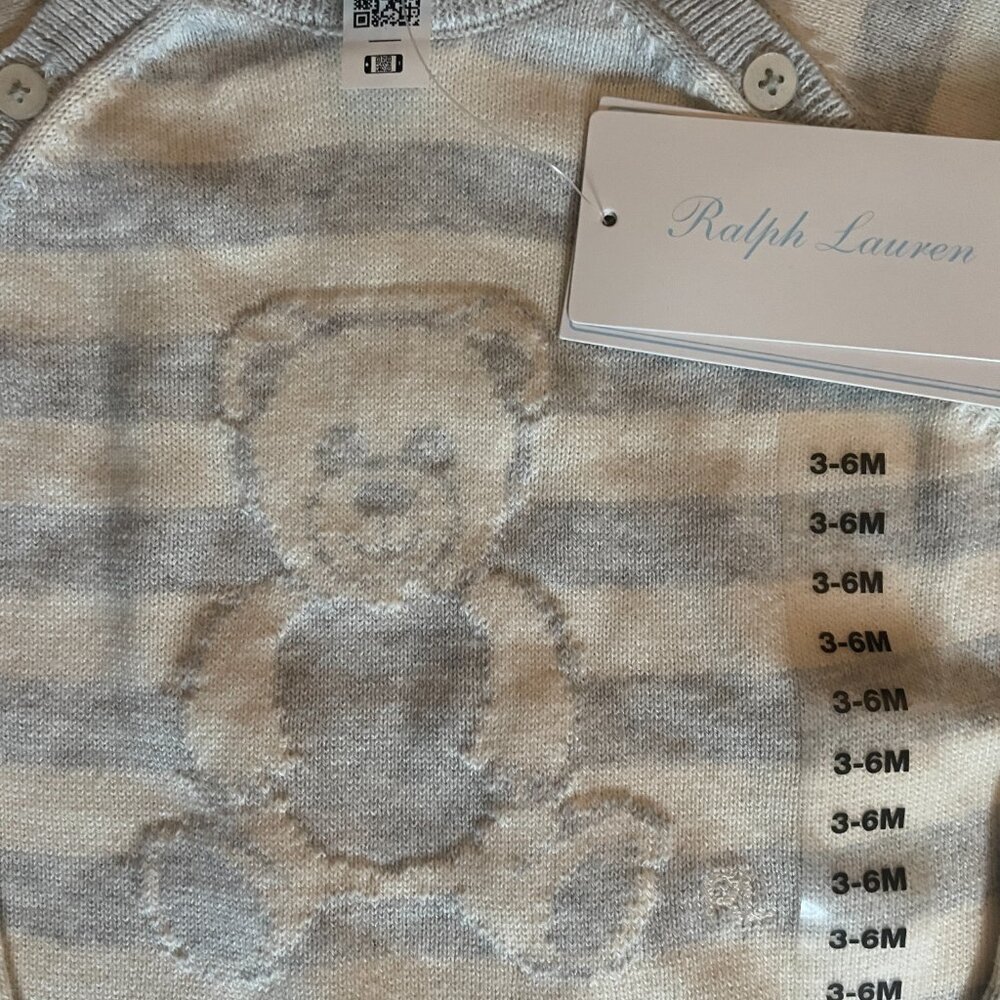 NWT // Ralph Lauren Childrenswear Boy's Striped Bear Coverall (size 3M-6M) - Picture 4 of 6